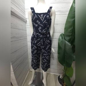 Ann Taylor Midnight Blue Leaf Print Jumpsuit